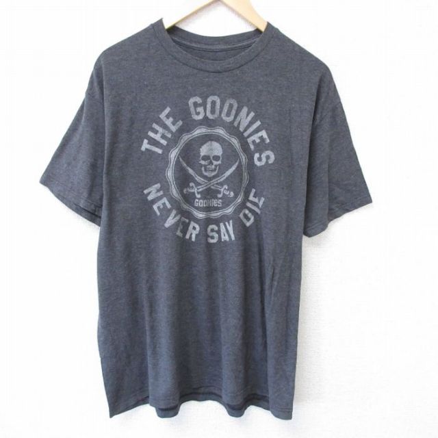 XL★古着 半袖 Tシャツ メンズ 映画 グーニーズ クルーネック 濃グレー 霜降り 25jun05 中古