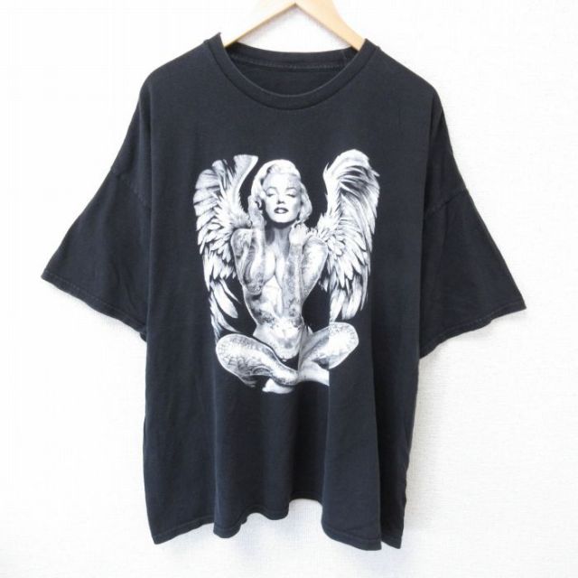 XL★古着 半袖 Tシャツ メンズ マリリンモンロー 大きいサイズ クルーネック 黒 ブラック 25jun05 中古