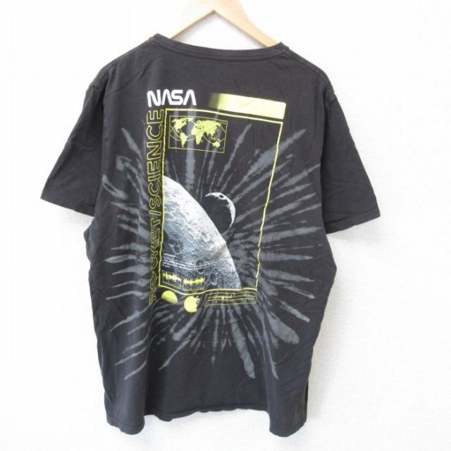 XL★古着 半袖 Tシャツ メンズ NASA 大きいサイズ コットン クルーネック 黒 ブラック 25jun05 中古
