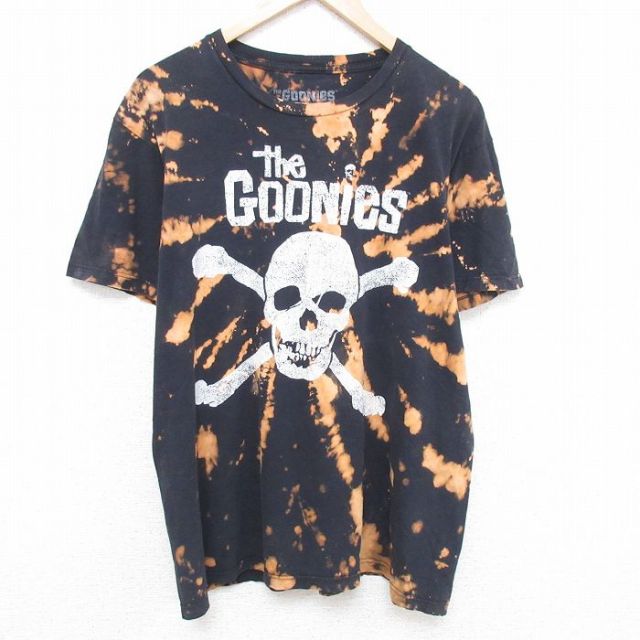 XL★古着 半袖 Tシャツ メンズ 映画 グーニーズ 大きいサイズ コットン クルーネック 黒他 ブラック ブリーチ加工 25may24 中古