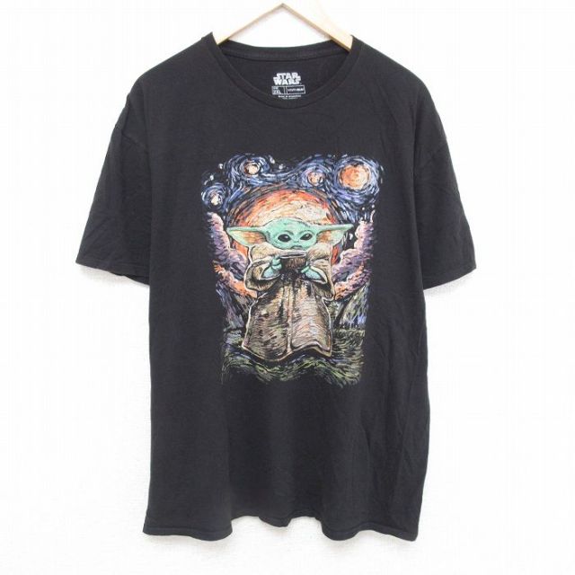 XL★古着 半袖 Tシャツ メンズ スターウォーズ STAR WARS ベビーヨーダ 大きいサイズ コットン クルーネック 黒 ブラック 【spe】 25may24 中古