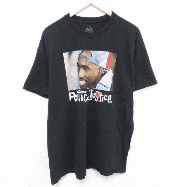 【50%OFF】XL★古着 半袖 Tシャツ メンズ ポエスティックジャスティス 大きいサイズ コットン クルーネック 黒 ブラック 25may24 中古