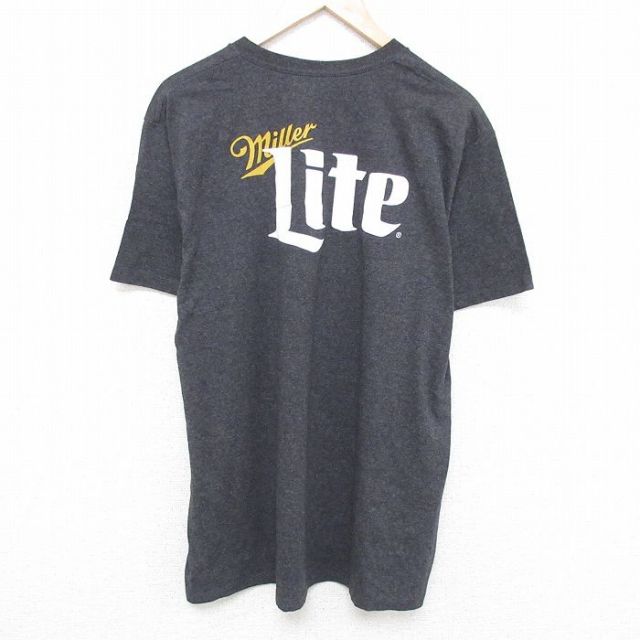 XL★古着 半袖 Tシャツ メンズ ミラーライト ビール 大きいサイズ クルーネック グレー 霜降り 25may24 中古