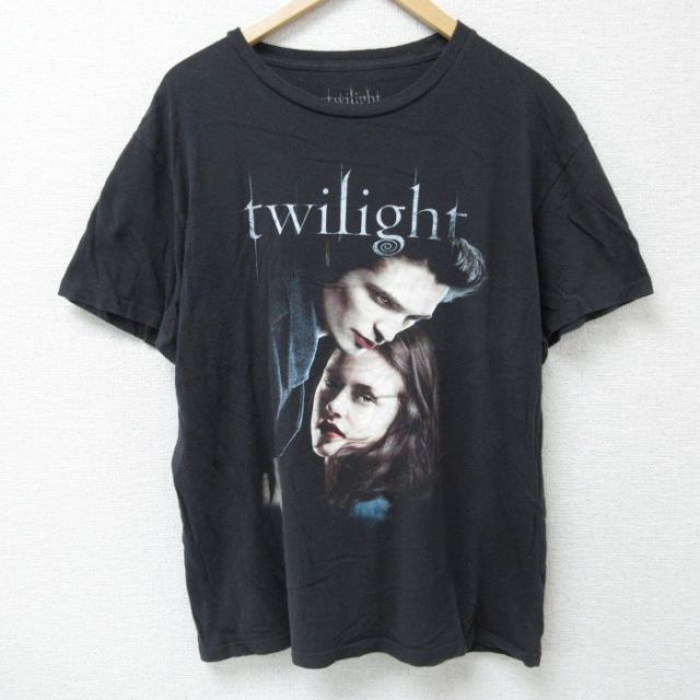 XL★古着 半袖 Tシャツ メンズ 映画 トワイライト コットン クルーネック 黒 ブラック 25may26 中古