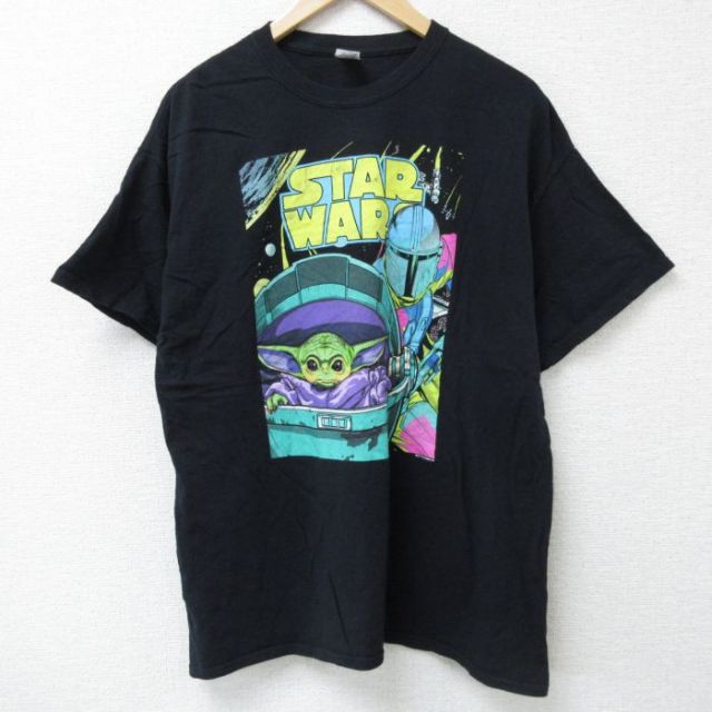 XL★古着 半袖 Tシャツ メンズ スターウォーズ STAR WARS チャイルド コットン クルーネック 黒 ブラック 25may26 中古