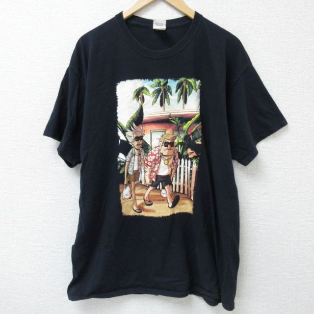 【50%OFF】XL★古着 フルーツオブザルーム 半袖 Tシャツ メンズ 男性 コットン クルーネック 黒 ブラック 25may26 中古