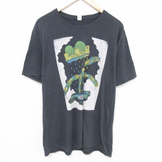 XL★古着 半袖 Tシャツ メンズ 手 SALTSHED クルーネック 濃グレー 霜降り 25may26 中古