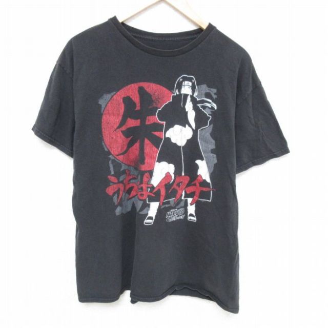 L★古着 半袖 Tシャツ メンズ アニメ ナルト疾風伝 うちはイタチ コットン クルーネック 黒 ブラック 【spe】 25may26 中古