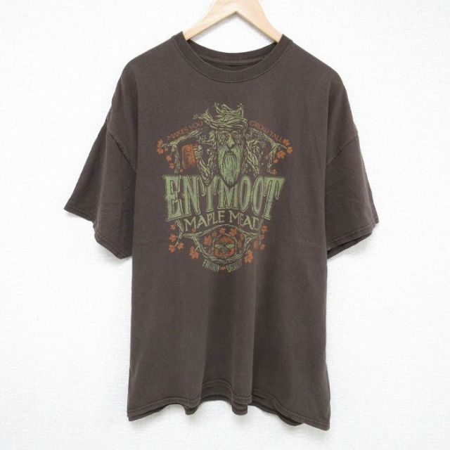 XL★古着 半袖 Tシャツ メンズ メープルメイド 大きいサイズ クルーネック 茶 ブラウン 25jun06 中古
