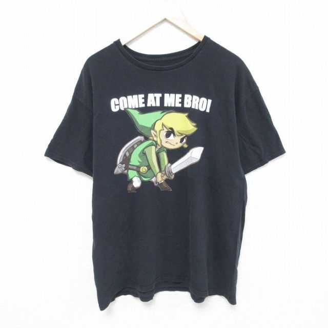 【50%OFF】XL★古着 半袖 Tシャツ メンズ ゲーム ニンテンドー ゼルダの伝説 コットン クルーネック 黒 ブラック 【spe】 25may27 中古