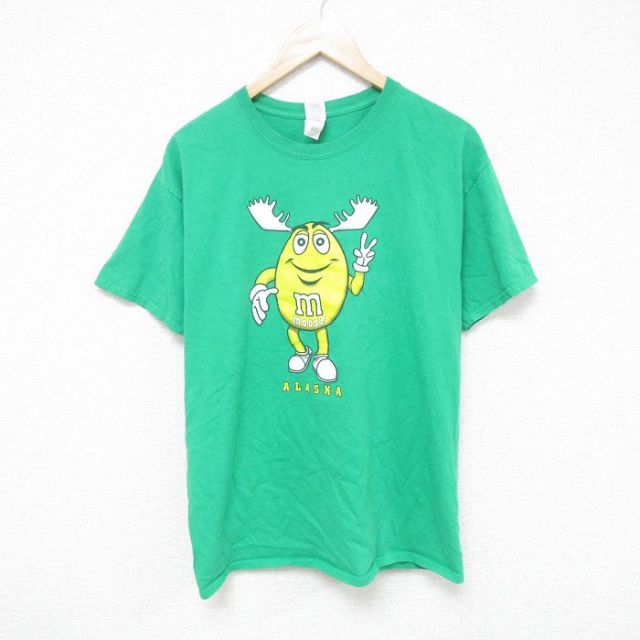 古着通販 L☆古着 半袖 Tシャツ メンズ コットン クルーネック 緑