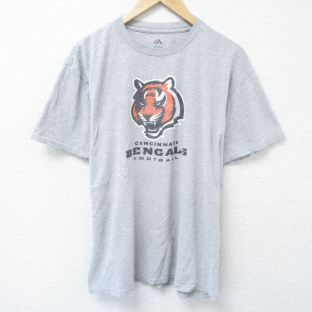 L★古着 マジェスティック 半袖 Tシャツ メンズ NFL シンシナティベンガルズ クルーネック グレー 霜降り アメフト スーパーボウル 25jun07 中古