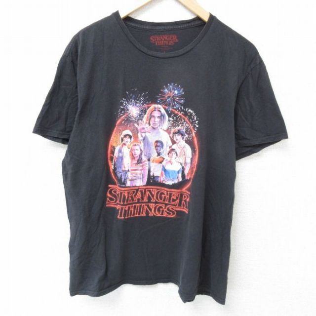 XL★古着 半袖 Tシャツ メンズ ドラマ ストレンジャーシングス コットン クルーネック 黒 ブラック 【spe】 25jun07 中古