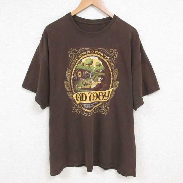XL★古着 半袖 Tシャツ メンズ OLD TOBY 大きいサイズ クルーネック 茶 ブラウン 25jun07 中古