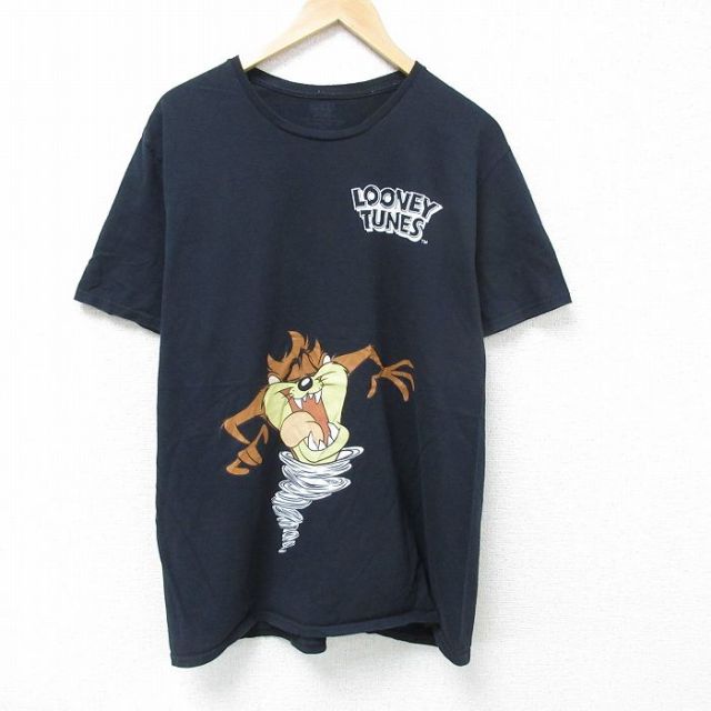 XL★古着 半袖 Tシャツ メンズ ルーニーテューンズ LOONEY TUNES ダズ マービンザマーシャン 大きいサイズ コットン クルーネック 黒 ブラック 25jun07 中古