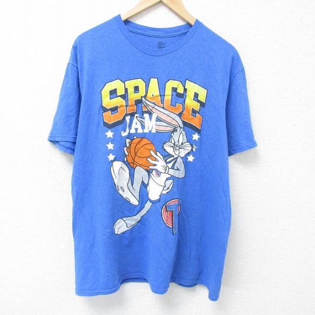 XL★古着 半袖 Tシャツ メンズ スペースジャム ルーニーテューンズ LOONEY TUNES バックスバニー大きいサイズ クルーネック 薄紺 ネイビー 霜降り 25jun07 中古