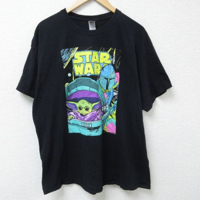 XL★古着 半袖 Tシャツ メンズ スターウォーズ STAR WARS マンダロリアン グローグー ボバフェット 大きいサイズ コットン クルーネック 黒 ブラック 25jun09 中古