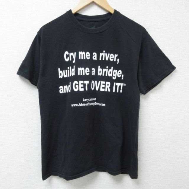 M★古着 ヘインズ Hanes 半袖 Tシャツ メンズ メッセージ コットン クルーネック 黒 ブラック 25jun09 中古