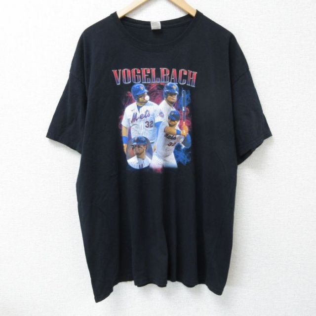 XL★古着 フルーツオブザルーム 半袖 Tシャツ メンズ MLB ニューヨークメッツ ダンボーゲルバック 32 大きいサイズ コットン クルーネック 黒 ブラック メジャーリーグ ベースボール 野球 25jun09 中古