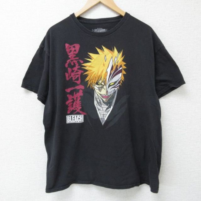 XL★古着 リップルジャンクション 半袖 Tシャツ メンズ アニメ ブリーチ 黒崎一護 ブラック コットン クルーネック 黒 【spe】 25jun09 中古