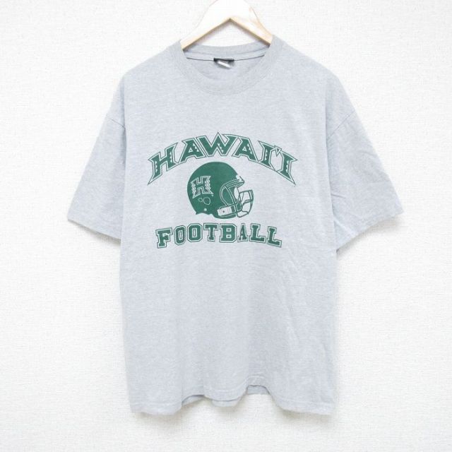 XL★古着 半袖 Tシャツ メンズ アメフト クルーネック グレー 霜降り 25jun09 中古