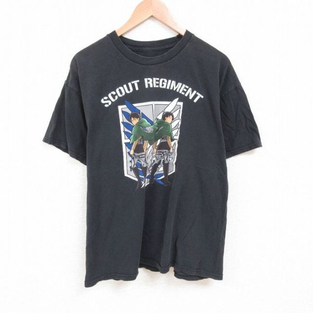 【50%OFF】XL★古着 リップルジャンクション 半袖 Tシャツ メンズ アニメ 進撃の巨人 大きいサイズ コットン クルーネック 黒 ブラック 25jun09 中古