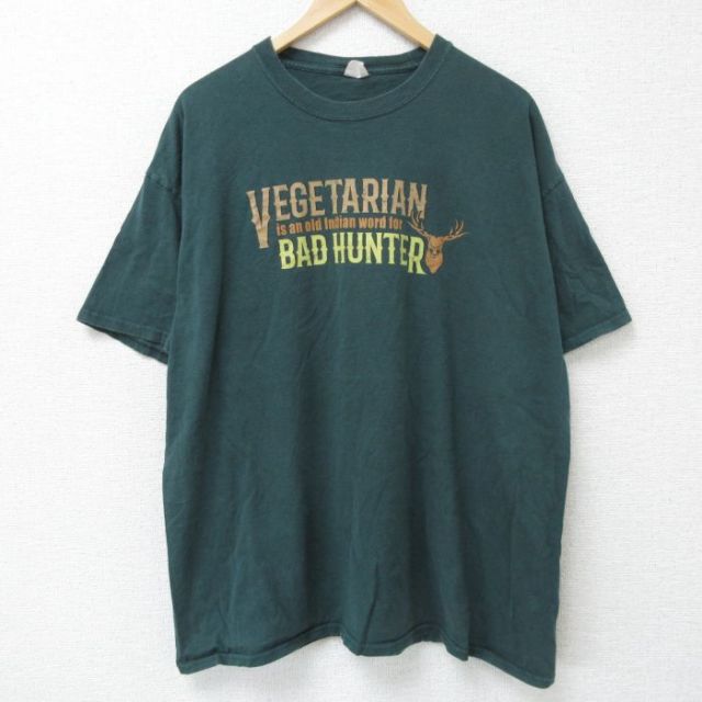 XL★古着 半袖 Tシャツ メンズ ハンター 大きいサイズ クルーネック 緑 グリーン 25jun09 中古