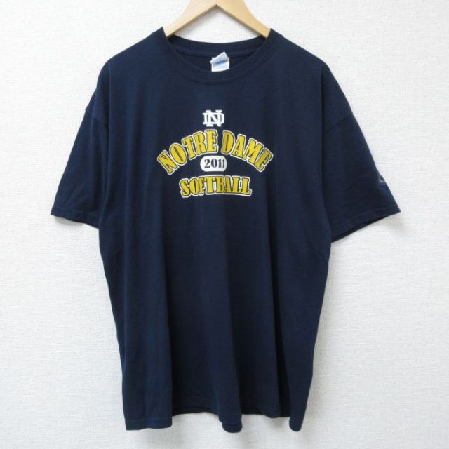 古着通販 XL☆古着 半袖 Tシャツ メンズ クルーネック 紺