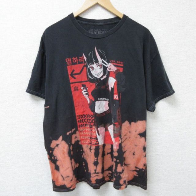 スクエアアップルスタジオ 半袖Tシャツ ブリーチ加工 ブラック XL | 古着
