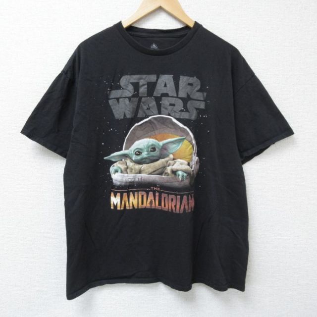 XL★古着 半袖 Tシャツ メンズ スターウォーズ STAR WARS マンダロリアン グローグー コットン クルーネック 黒 ブラック 25jun09 中古