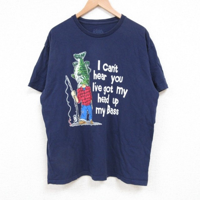 【50%OFF】XL★古着 半袖 Tシャツ メンズ メッセージ コットン クルーネック 紺 ネイビー 25jun10 中古
