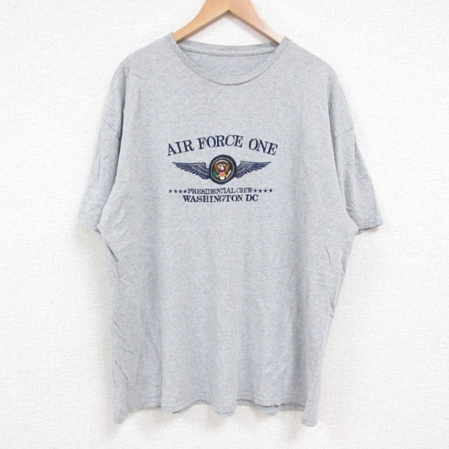 XL★古着 半袖 Tシャツ メンズ エアフォースワン 刺繍 大きいサイズ クルーネック グレー 霜降り 25jun14 中古