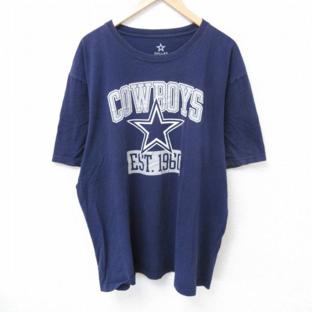 XL★古着 半袖 Tシャツ メンズ NFL ダラスカウボーイズ 大きいサイズ コットン クルーネック 紺 ネイビー アメフト スーパーボウル 25jun11 中古