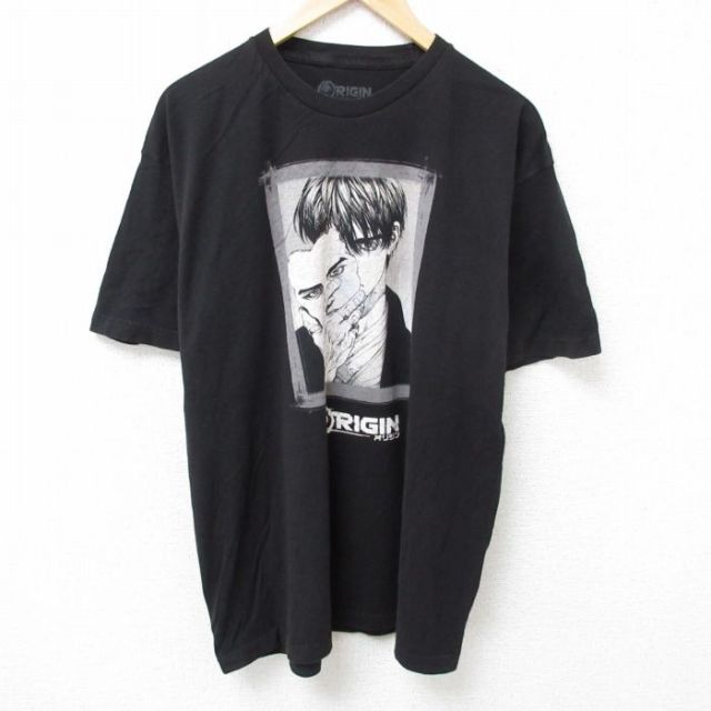 XL★古着 半袖 Tシャツ メンズ アニメ ORIGIN Boichi 大きいサイズ コットン クルーネック 黒 ブラック 【spe】 25jun11 中古