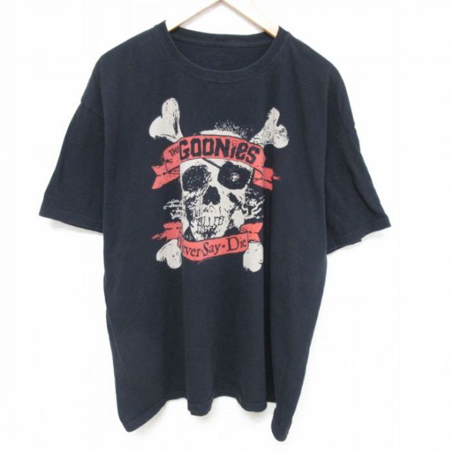 XL★古着 半袖 Tシャツ メンズ 映画 グーニーズ 大きいサイズ クルーネック 黒 ブラック 25jun11 中古