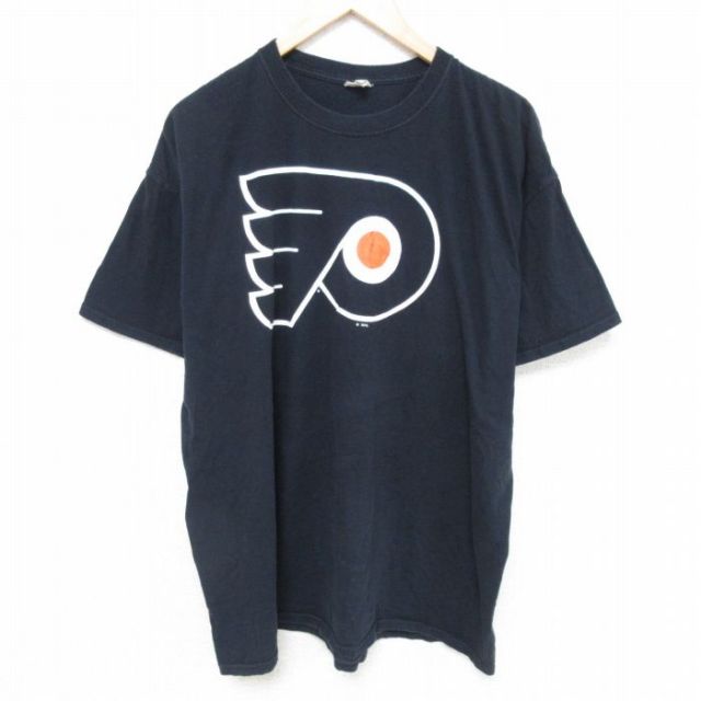 XL★古着 半袖 Tシャツ メンズ NHL フィラデルフィアフライヤーズ 大きいサイズ コットン クルーネック 黒 ブラック アイスホッケー 25jun11 中古