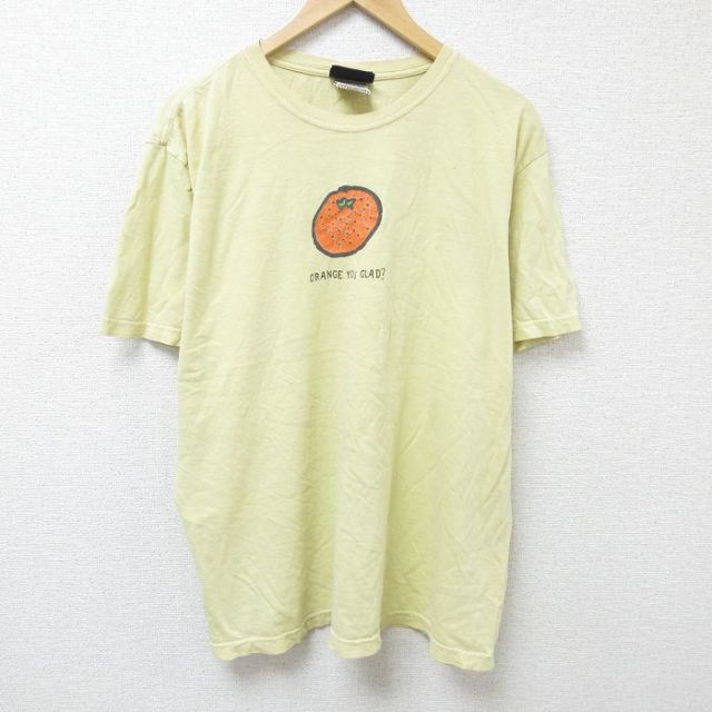 【50%OFF】XL★古着 半袖 Tシャツ メンズ オレンジ 大きいサイズ コットン クルーネック 薄黄 イエロー 25jun11 中古