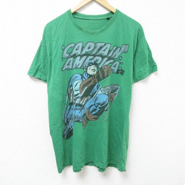 XL★古着 半袖 Tシャツ メンズ キャプテンアメリカ 大きいサイズ クルーネック 緑 グリーン 25jun11 中古