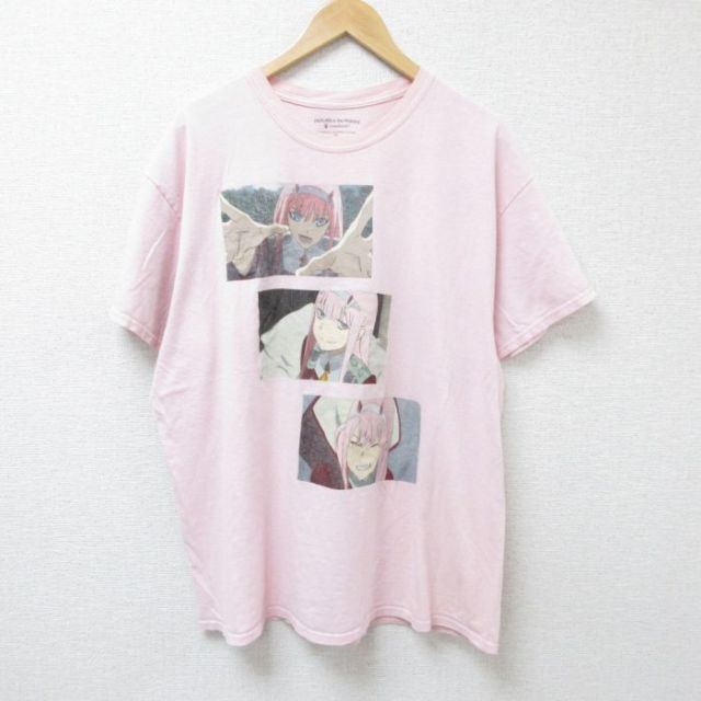 XL★古着 半袖 Tシャツ メンズ アニメ ダーリンインザフランキス 大きいサイズ コットン クルーネック ピンク 【spe】 25jun12 中古
