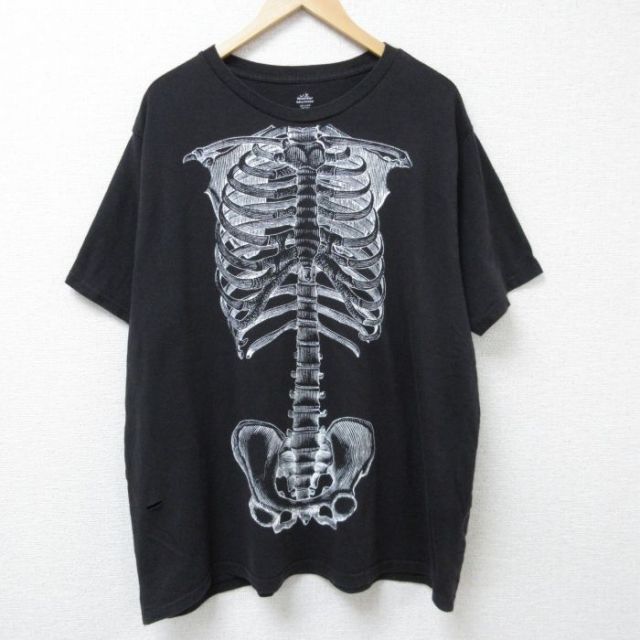 L★古着 半袖 Tシャツ メンズ スケルトン クルーネック 黒 ブラック 25jun12 中古