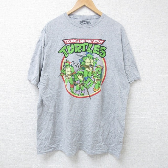XL★古着 半袖 Tシャツ メンズ ニコロデン 忍者タートルズ 大きいサイズ クルーネック 薄グレー 霜降り 25jun16 中古