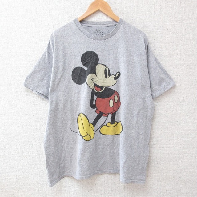 XL★古着 半袖 Tシャツ メンズ ディズニー DISNEY ミッキー MICKEY MOUSE 大きいサイズ クルーネック 薄グレー 霜降り 25jun12 中古