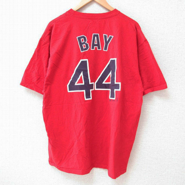 XL★古着 マジェスティック 半袖 ビンテージ Tシャツ メンズ 00年代 00s MLB ボストンレッドソックス ジェイソンベイ 44 大きいサイズ コットン クルーネック 赤 レッド メジャーリーグ ベースボール 野球 25jun12 中古