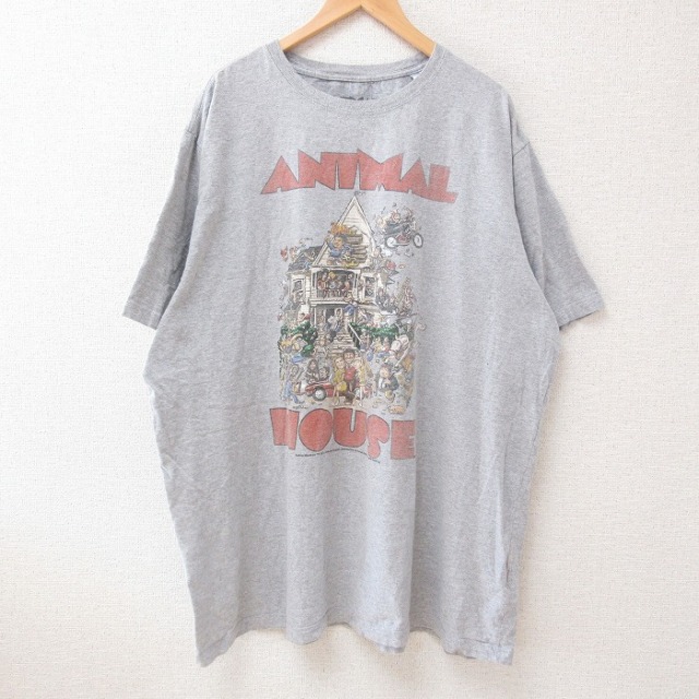 XL★古着 半袖 Tシャツ メンズ 映画 アニマルハウス 大きいサイズ ロング丈 クルーネック グレー 霜降り 25jun12 中古