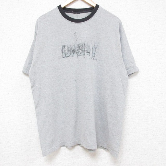 XL★古着 ダナキャラン DKNY 半袖 Tシャツ メンズ ビッグロゴ クルーネック グレー 霜降り 25jun13 中古
