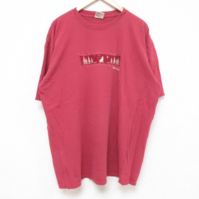 半袖Tシャツ 木刺繍 バーガンディ XL | 古着