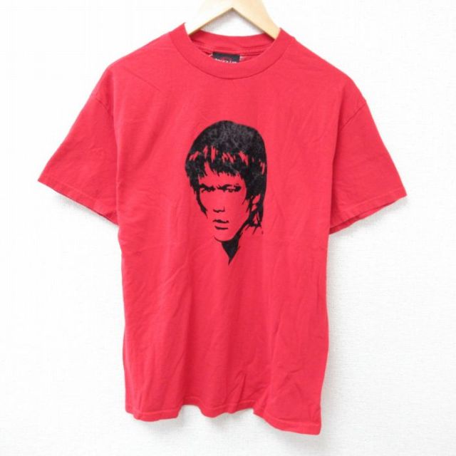 M★古着 半袖 Tシャツ メンズ ブルースリー クルーネック 赤 レッド 25jun14 中古