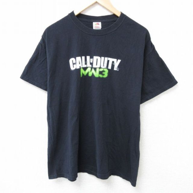 XL★古着 フルーツオブザルーム 半袖 ビンテージ Tシャツ メンズ 00年代 00s ゲーム コールオブデューティー コットン クルーネック 黒 ブラック 25jun14 中古