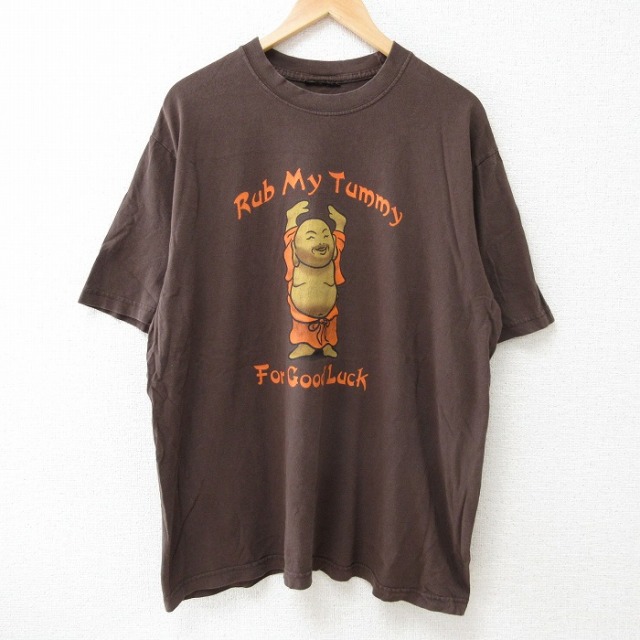 XL★古着 半袖 Tシャツ メンズ Rub 大きいサイズ クルーネック 茶 ブラウン 25jun18 中古
