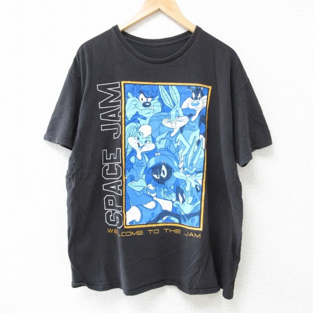 XL★古着 半袖 Tシャツ メンズ ルーニーテューンズ LOONEY TUNES スペースジャム バッグスバニー 大きいサイズ クルーネック 黒 ブラック 25jun18 中古